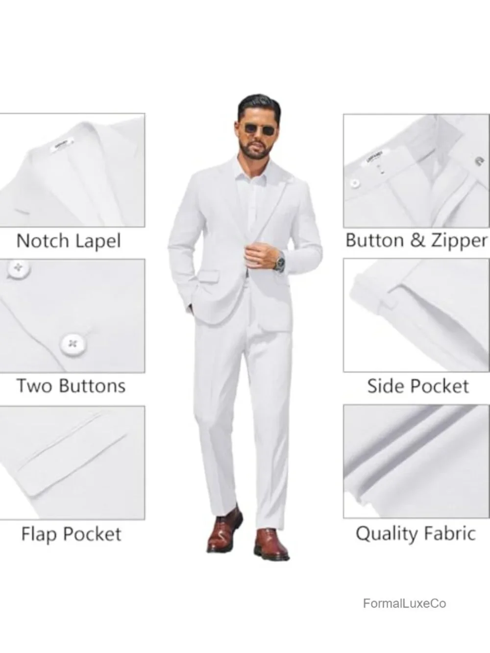 Slim Fit 2-Piece Suit Set with Blazer & Pants, Two Button, Wedding, Prom,